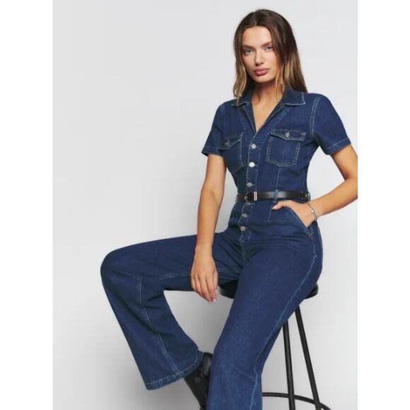 NEW Reformation Jeans James Denim Jumpsuit Straight Leg Button-Front Size 2 - Picture 5 of 8